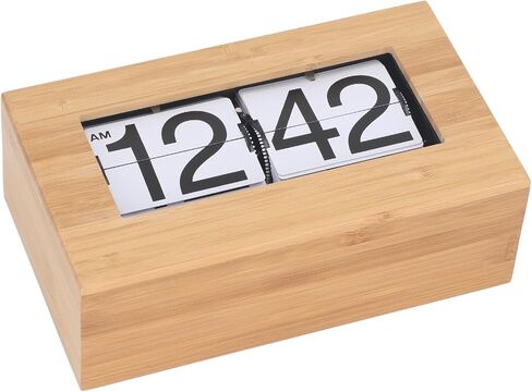 TOPINCN Vintage Auto Flip Clock Retro Large Number Desk Table Clock, Modern Minimalist Wooden Digital Flipping Clock with Relaxing Stress Relief Function (Black Background) in Saudi Arabia