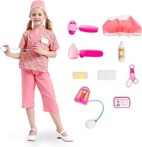 Doctor Costume for Kids Ages 3-7, Pretend Play Dress Up Set with Accessories, Role Play Outfits Veterinarian, Nurse, Surgeon in Saudi Arabia