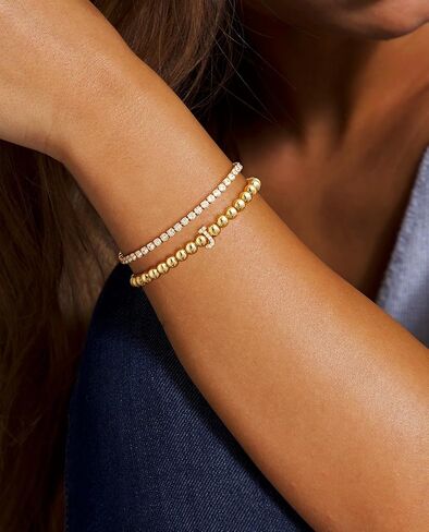 Initial Gold Bracelets for Women, 14K Gold Plated Letter Bracelet Beaded Cubic Zirconia Tennis Bracelets for Women Trendy Fashion Jewelry for Women, Initial A-Z in Kuwait