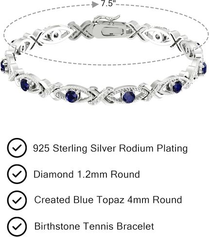 Crossed Lustrous Eyelet Bracelet for Women 925 Sterling Silver Gemstone Bracelet Round 4mm with 1.2mm Cubic Zirconia Bracelet Wrist Jewelry Party Gift, 7 Inch in Saudi Arabia