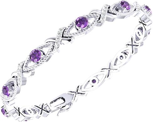 Crossed Lustrous Eyelet Bracelet for Women 925 Sterling Silver Gemstone Bracelet Round 4mm with 1.2mm Cubic Zirconia Bracelet Wrist Jewelry Party Gift, 7 Inch in Saudi Arabia