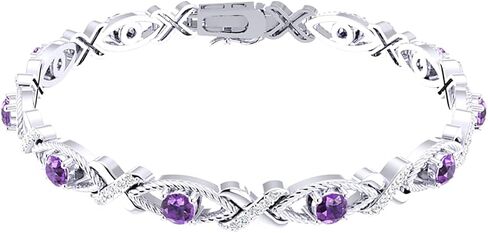 Crossed Lustrous Eyelet Bracelet for Women 925 Sterling Silver Gemstone Bracelet Round 4mm with 1.2mm Cubic Zirconia Bracelet Wrist Jewelry Party Gift, 7 Inch in Saudi Arabia