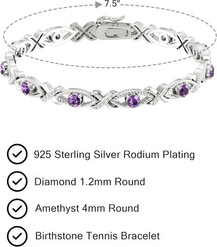 Crossed Lustrous Eyelet Bracelet for Women 925 Sterling Silver Gemstone Bracelet Round 4mm with 1.2mm Cubic Zirconia Bracelet Wrist Jewelry Party Gift, 7 Inch in Saudi Arabia
