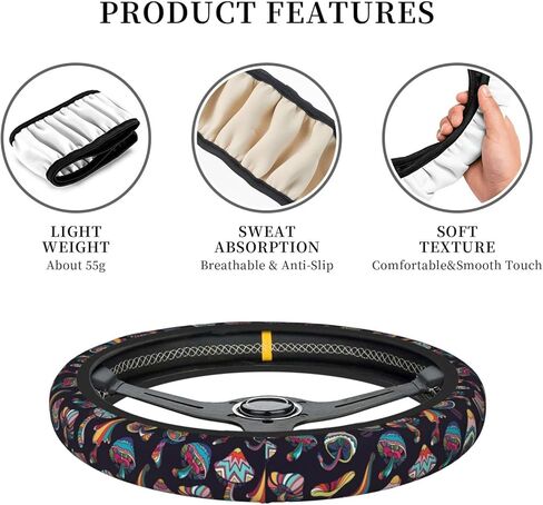Green Frog Mushroom Steering Wheel Cover Non-Slip Auto Steering Wheel Protector Car Accessories Universal Fit 15 Inches for Men Women in Kuwait