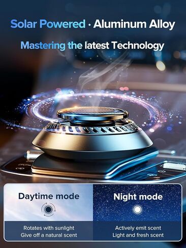 CEENIU 2024 New UFO Car Air Freshener, Solar Powered Auto Rotary, Aluminum Alloy, Supports DIY perfumes, Natural French Fragrance, Cologne & Mint ice, Two Oils, F21 Car Fresheners, Car Fragrance in Kuwait