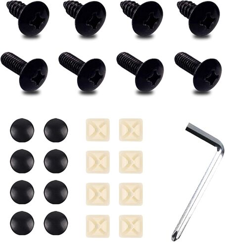 8 قطع براغي لوحة ترخيص السيارة، ملحقات تثبيت إطار معدني متين مقاوم للماء مع حصيرة مقاومة للصدمات، مسامير سيارات عالمية مع أدوات تركيب لشاحنة سيارات الدفع الرباعي (أسود) in Kuwait