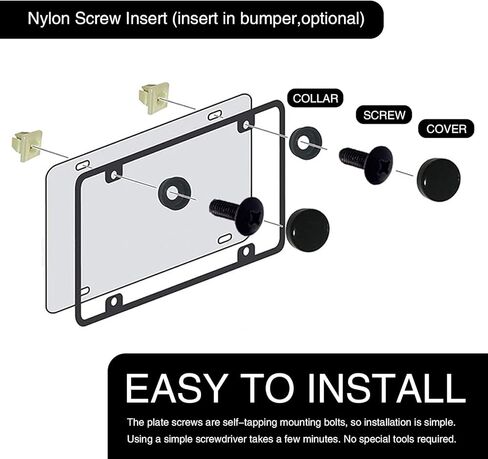 8 قطع براغي لوحة ترخيص السيارة، ملحقات تثبيت إطار معدني متين مقاوم للماء مع حصيرة مقاومة للصدمات، مسامير سيارات عالمية مع أدوات تركيب لشاحنة سيارات الدفع الرباعي (أسود) in Kuwait