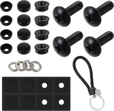 4 Set License Plate Screws Caps Black M6 (1/4") Stainless Car Tag Bolts Car Tag Plate Mounting Hardware, Self Tapping Mounting Fasteners for Auto Front Rear License Plate Frame in Saudi Arabia
