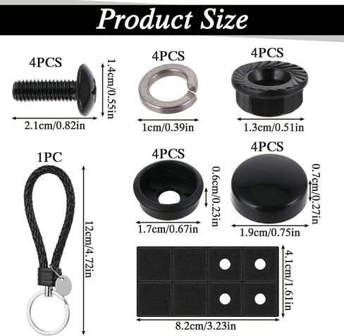4 Set License Plate Screws Caps Black M6 (1/4") Stainless Car Tag Bolts Car Tag Plate Mounting Hardware, Self Tapping Mounting Fasteners for Auto Front Rear License Plate Frame in Saudi Arabia