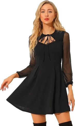 Allegra K Women's Retro Sweetheart Neckine Cutout A-Line Mesh Sleeve Gothic Mini Dress in Saudi Arabia