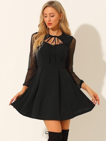 Allegra K Women's Retro Sweetheart Neckine Cutout A-Line Mesh Sleeve Gothic Mini Dress in Saudi Arabia