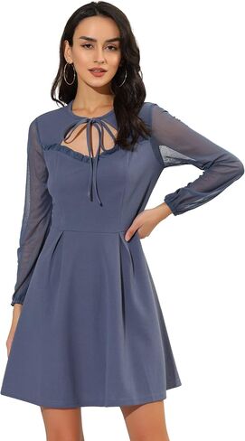Allegra K Women's Retro Sweetheart Neckine Cutout A-Line Mesh Sleeve Gothic Mini Dress in Saudi Arabia