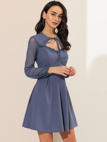 Allegra K Women's Retro Sweetheart Neckine Cutout A-Line Mesh Sleeve Gothic Mini Dress in Saudi Arabia