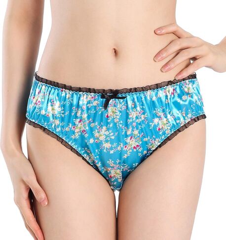 Satini Women's Floral Satin Tanga Bikini Briefs Panties Knickers in Saudi Arabia