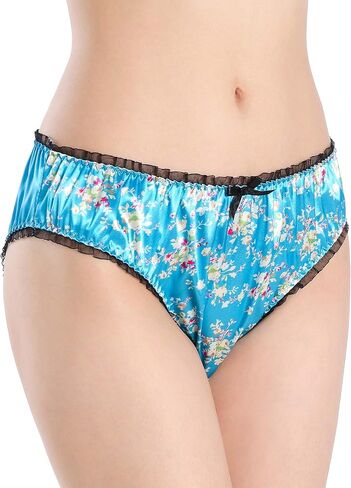 Satini Women's Floral Satin Tanga Bikini Briefs Panties Knickers in Saudi Arabia