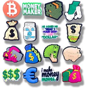 16Pcs Lucky Money Shoe Charms, Shoe Decoration Party Gifts For Boys, Girls, Kids, Women. (16Pcs Lucky Money)