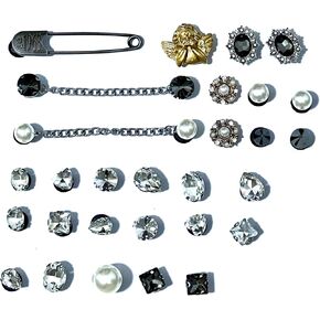 Bling Shoe Charms for Women, Pearl Diamond Fashion Shoes Accessories with Bling Chain, Shining Shoes DIY Jewels Decoration for Gifts Party, Punk Metal Style