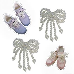 2 Pcs Pearl bow Shoe Charms for Sneakers for Women, Tassel Bow Shoe lace Charm for Tennis, Shoe Clips for Sneakers, Y2K Handmade DIY for Gift
