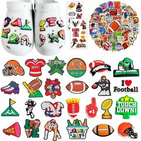 25pcs Sports Shoe Charm for Sandals PVC Sports Charm Decorations for Clog Party Gifts to Boys Teens Man with 50 sport Stickers 2 Tattoo Stickers