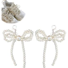 2 pcs Pearls Bow Shoe Charms For Sneakers, Bowknot Shoelaces Clips Decoration Charms For Dress Shoes Buckle, Casual Pearl Beaded Chain DIY Shoe Accessories