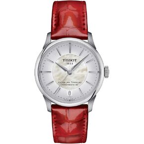 Tissot Womens Chemin des Tourelles Powermatic 80 34 mm 316L Stainless Steel case Automatic Watches, Red, Leather, 18 (T1392071611100)