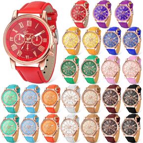 Outus 26 Pack Platinum Watch Unisex Quartz Watch Ladies Watch Sets Women's Wrist Watches with PU Leather Belt for Women Men(Assorted Colors)