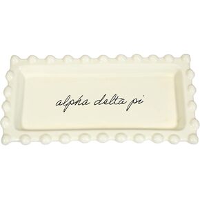 Sorority Shop Alpha Delta Pi Jewelry Dish - Rectangular Gloss Finish Ceramic tray with Sorority Name in Cursive Script, Multi-Function Ceramic Ring Dish, Ideal for Jewelry and Keys