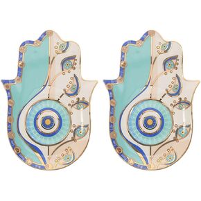 DECHOUS Hamsa Hand Trinket Dish, 2Pcs Ceramic Jewelry Tray Trinket Dish Boho Decor Evil Eye Small Jewelry Tray Dish Holder for Earrings Necklace Rings Boho Home Decor