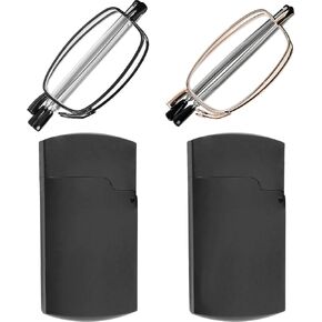 Success Eyewear Reading Glasses 2 Pair Black and Gunmetal Readers Compact Folding Unisex Glasses for Reading Case Included