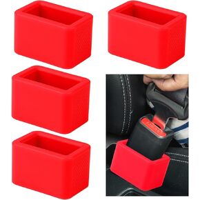 4 قطع من حامل إبزيم حزام الأمان، معزز بإبزيم حزام السيليكون، أداة تحرير مشبك مقعد السيارة لسهولة الوصول إلى مشبك حزام مقعد السيارة العالمي (أحمر) in Kuwait