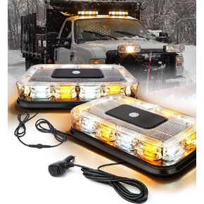 LUMENIX 72 LED Roof Top Strobe Beacon Lights Magnetic Mount 2-IN-1 Warning Flashing Emergency Mini Light Bar for Construction Vehicles Snowplow Tow Trucks Postal Mail Cars - White Amber