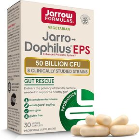 Jarrow Formulas Jarro-Dophilus EPS Gut Rescue Probiotics 50 مليار CFU مع 8 سلالات مدروسة سريريًا، مكمل غذائي لدعم صحة الأمعاء، 30 كبسولة نباتية، كمية تكفي 30 يومًا in Kuwait