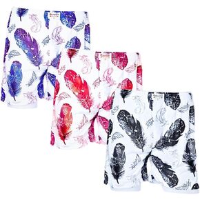 Men's Feather Print Boxer Shorts, White with Blue, Red and Grey Pattern, pack of 3 pieces.