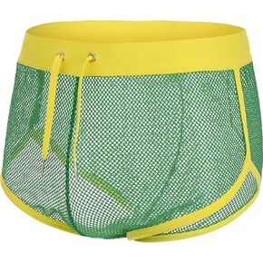 Mens See Though Shorts Mesh Sexy Sheer Fishnet Boxers Shorts for Men Breathable Elastic Drawstring