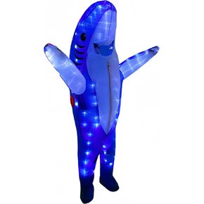 Adult Blue Shark Inflatable Costumes Air Blow up Jaws Jumpsuit Funny LED Light Up Halloween Costumes Cosplay Fantasy Costume