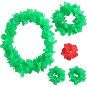 Hawaiian Luau Flower Leis Green Garland Headband Flower Hair Clip Halloween Costume Accessories Beach Party Supplies