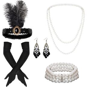 Heliltd 7 Pieces 1920s Accessories for Women Black Flapper Accessories Roaring 20s Accessories