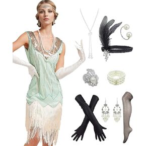 Women's Sleeveless Flapper Dresses 1920s Evening Party Costumes w/ 20s Accessories Set