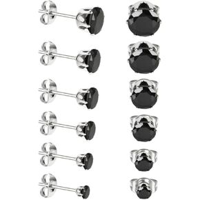 6 Pairs 0.10-2.0CT Lab Grown Diamond Studs Clear Cubic Zirconia Earrings Set Hypoallergenic Stainless Steel Stud Earring Flat Back Cartilage Piercing Silver Plated Earrings for Women Men
