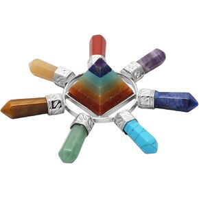 Rockcloud Pyramid & 7 Chakra Points Energy Generator,Reiki Healing Crystal Stone,Mixed Stone