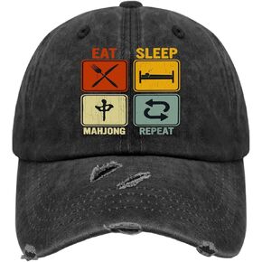 Eat Sleep Mahjong Repeat Hat for Womens Washed Distressed Baseball Caps Low Profile Washed Hiking Hats Adjustable