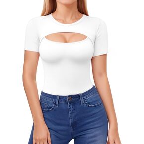 قمصان نسائية من ALGALAROUND ذات تصميم مقصوص وأكمام طويلة ورقبة دائرية وقصة ضيقة in Kuwait