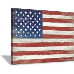 American Flag Canvas Wall Art: USA Flag Picture Star & Stripe Painting Artwork for Living Room Office (36'' x 24'')