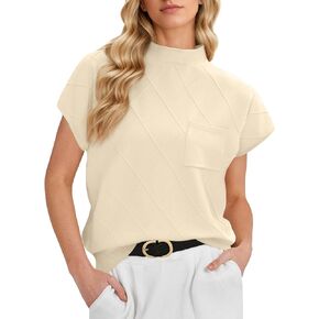 Tanou Womens Sleeveless Sweater Vest Mock Neck Sweater Tank Tops Knit Casual Loose Pullover with Chest Pocket