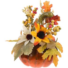 Artificial Pumpkin Decor Fake Pumpkin Artificial Vegetable with Sun Flower Maple Leaf Faux Pumpkin Outdoor Pumpkin for Fall Harvest Spring Festival Halloween Thanksgiving Day