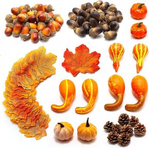 166Pcs Fall Thanksgiving Simulated Pumpkin, Maple Leaf, Pine nut, Autumn Decoration, Halloween Decoration, Pumpkin Model, Vegetable Cabinet Display, Photography, Early Education Props