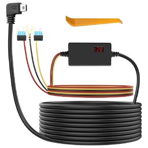 XMSJSIY Dash Cam Hardwire Kit Mini USB 12V-24V to 5V Step-Down Cable Mini USB Hard Wire Kit with LED Screen Support 24 Hours Surveillance Power Cable for Dash Camera GPS DVR - 3.2M/10.5FT
