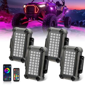 OFFROADTOWN RGBW Rock Lights 4 Pods LED Rock Light Kit for UTV ATV with APP RF Control & Timing & Music Mode Multicolor Neon Underglow Kit Bright Underbody Lights for Golf Cart RZR Trucks Jeep SUV Car