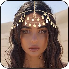 Aukmla Sequin Gold Head Chain Snake Headpiece Hair Chain Festival Costume Headband Hair Accessories for Women