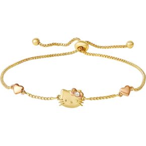 Sanrio Kitty Bracelet for Women Official License, 18k Gold Flash-Plated Lariat Bracelet with Crystal and Two-Tone Hearts